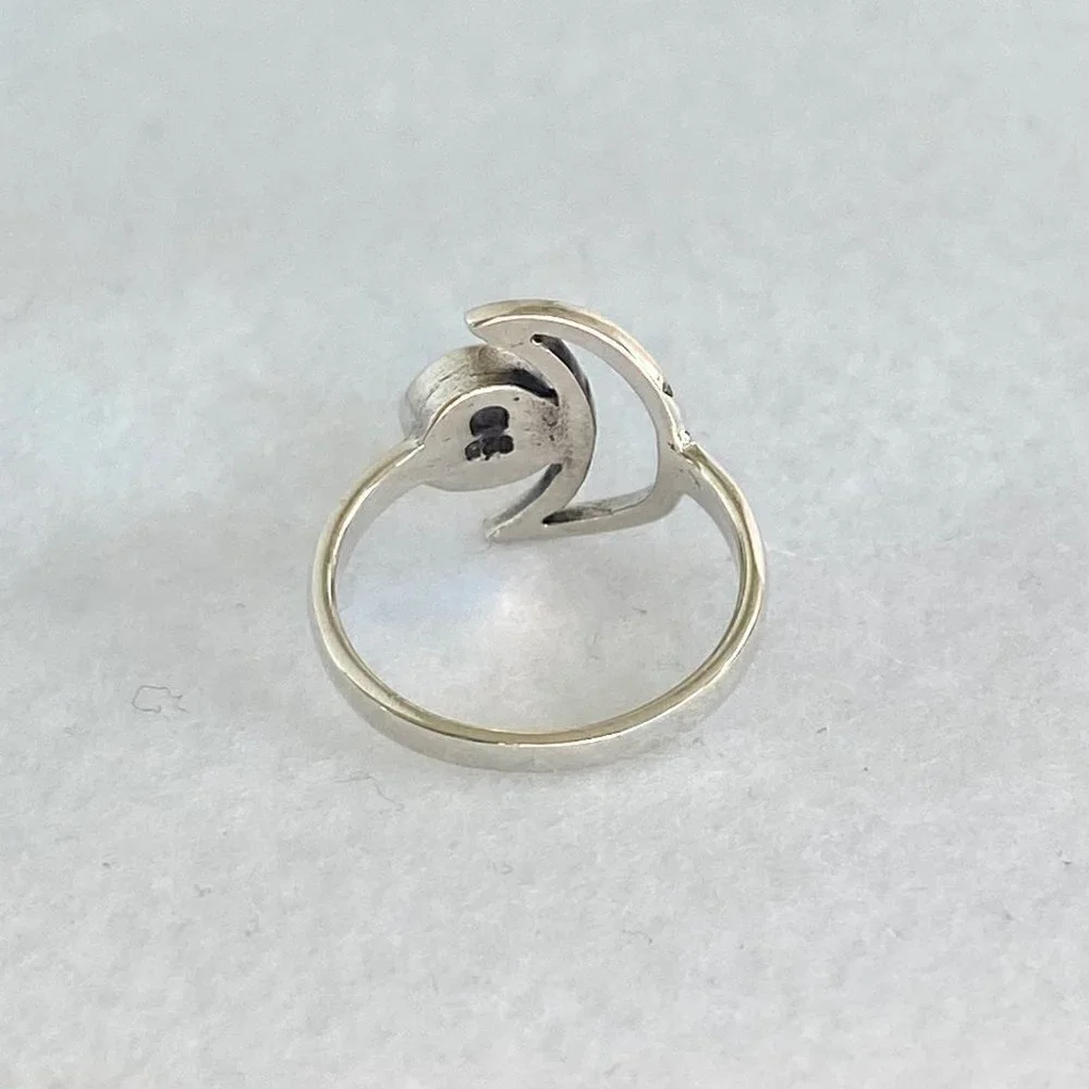 Sterling Silver 925 Thai Crescent Moon Round Turquoise Celestial Ring Sz 6.5 NEW